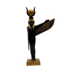 EGYPTIAN GODDESS Isis With Wings and Hieroglyph Base 10" Black Gold Veronese